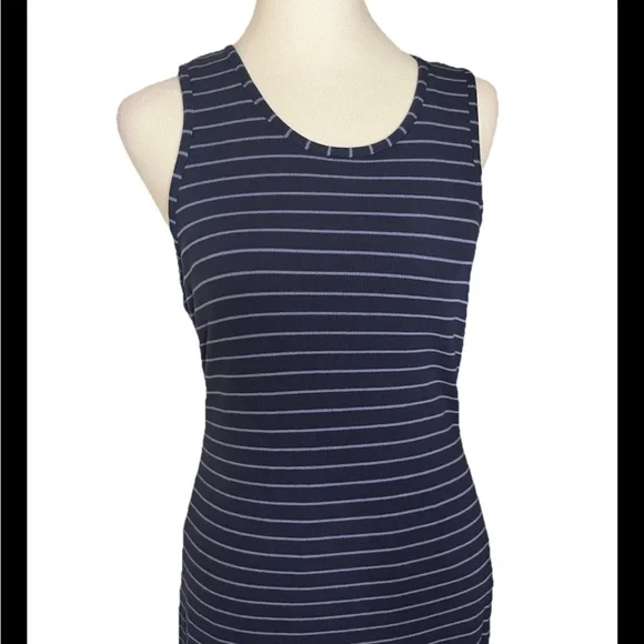 Marine Layer Lexi Daytime Stretch Midi Dress Blue Striped Med - Picture 3 of 6